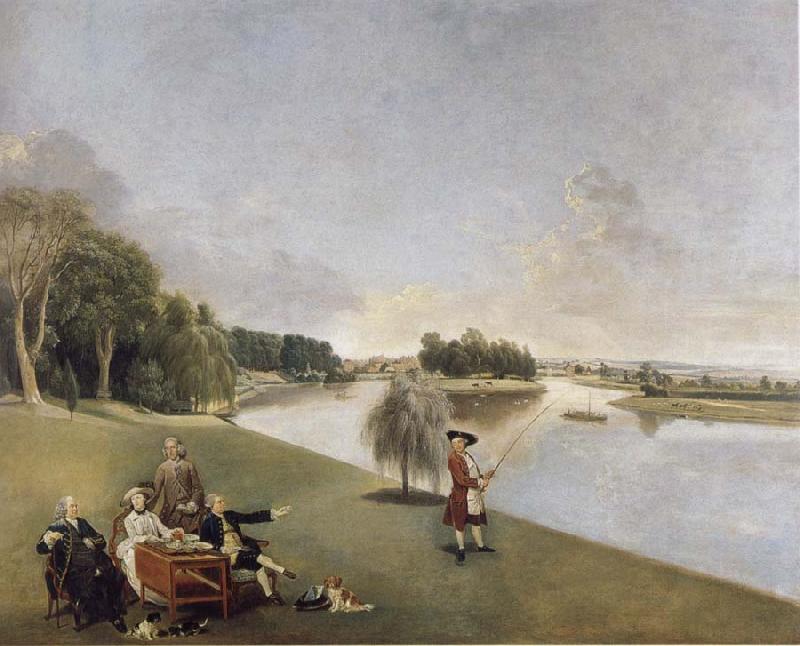 Johann Zoffany A View of the grounds of Hampton House with Mrs and Mrs Garrick taking tea oil painting picture